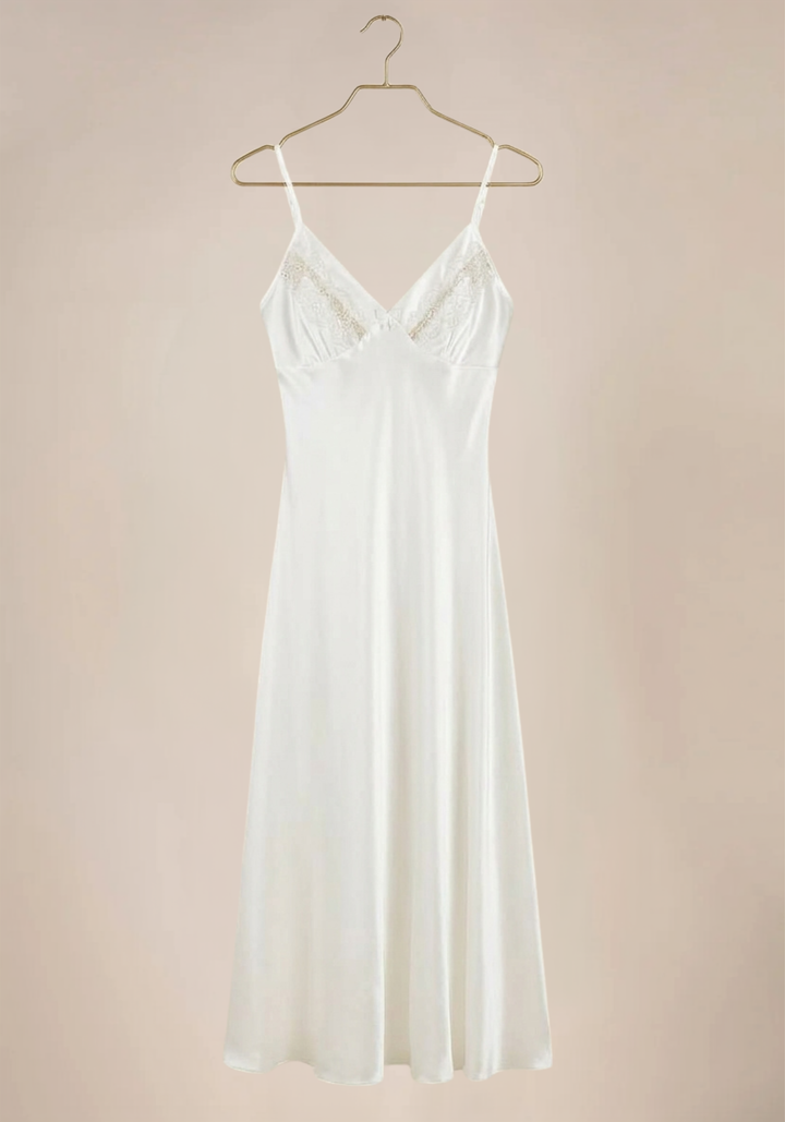 Shoulder Strap Long Nighty And Long Robe With Lace Details