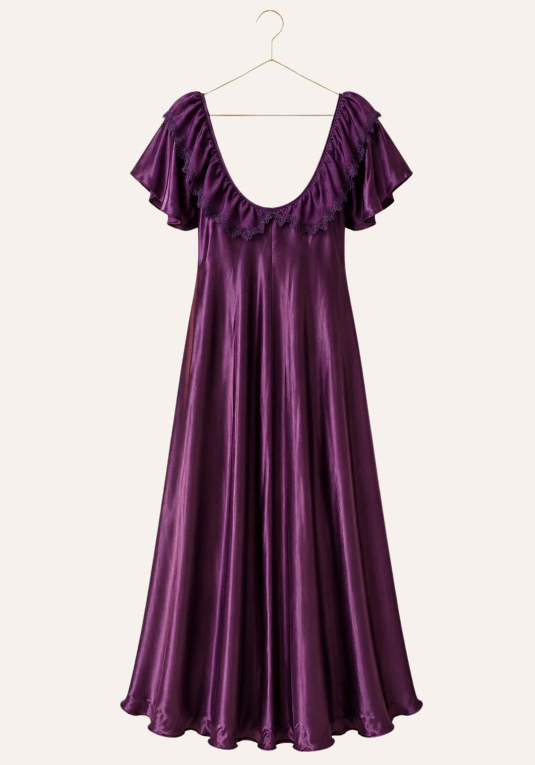 Mega Sleeve Satin Long Gown With Schiffon Detail