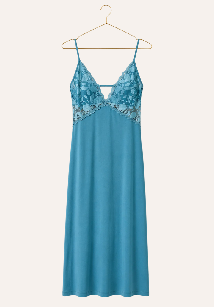 Long Robe Set: Shoulder Strap Long Nighty With Dantel (Viscose Lycra) And Long Robe (100% Viscose)