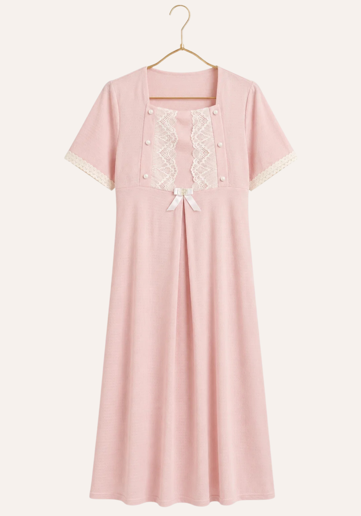 Maternal Long Robe Set: Long Nighty With Button Dantel Front And Long Robe With Dantel Sleeve Ending