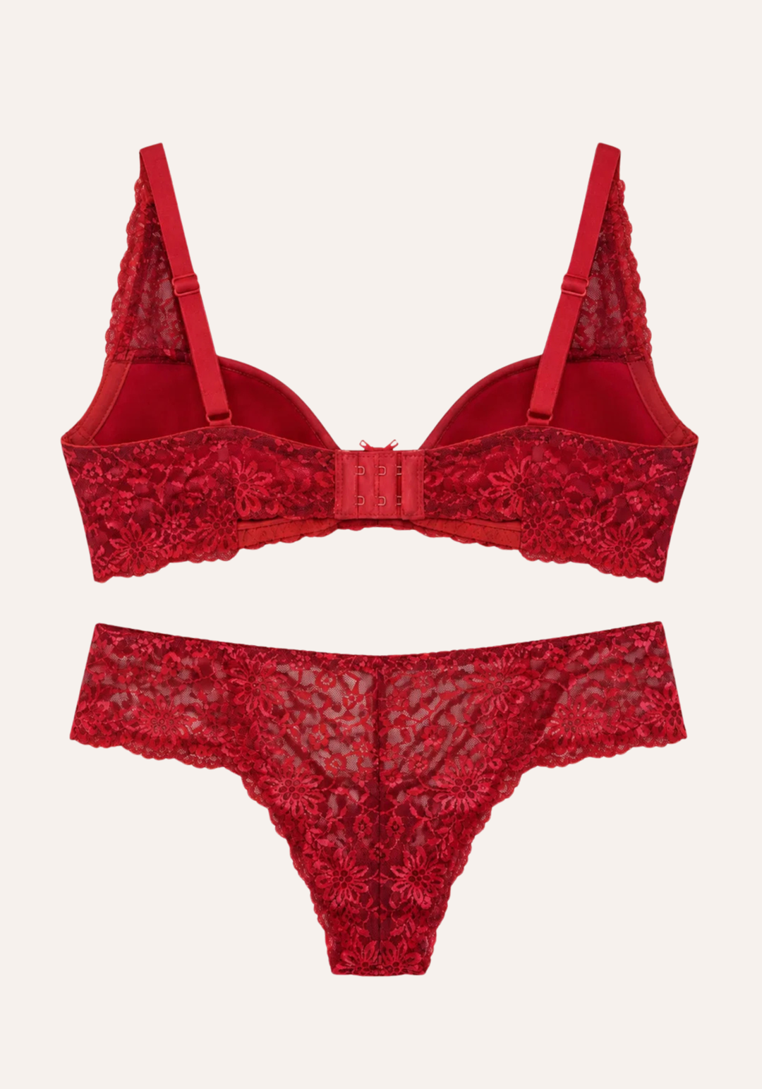 Lingerie Bra Set: Plain Padded Cup Bra With Lace Detail And Full Dantel Panty