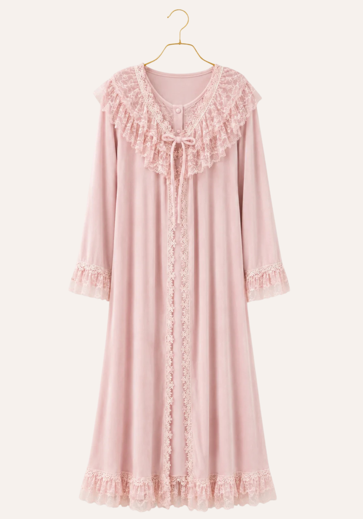 Velour Long Robe Set: Long Sleeve Long Robe And Sleeveless Nighty