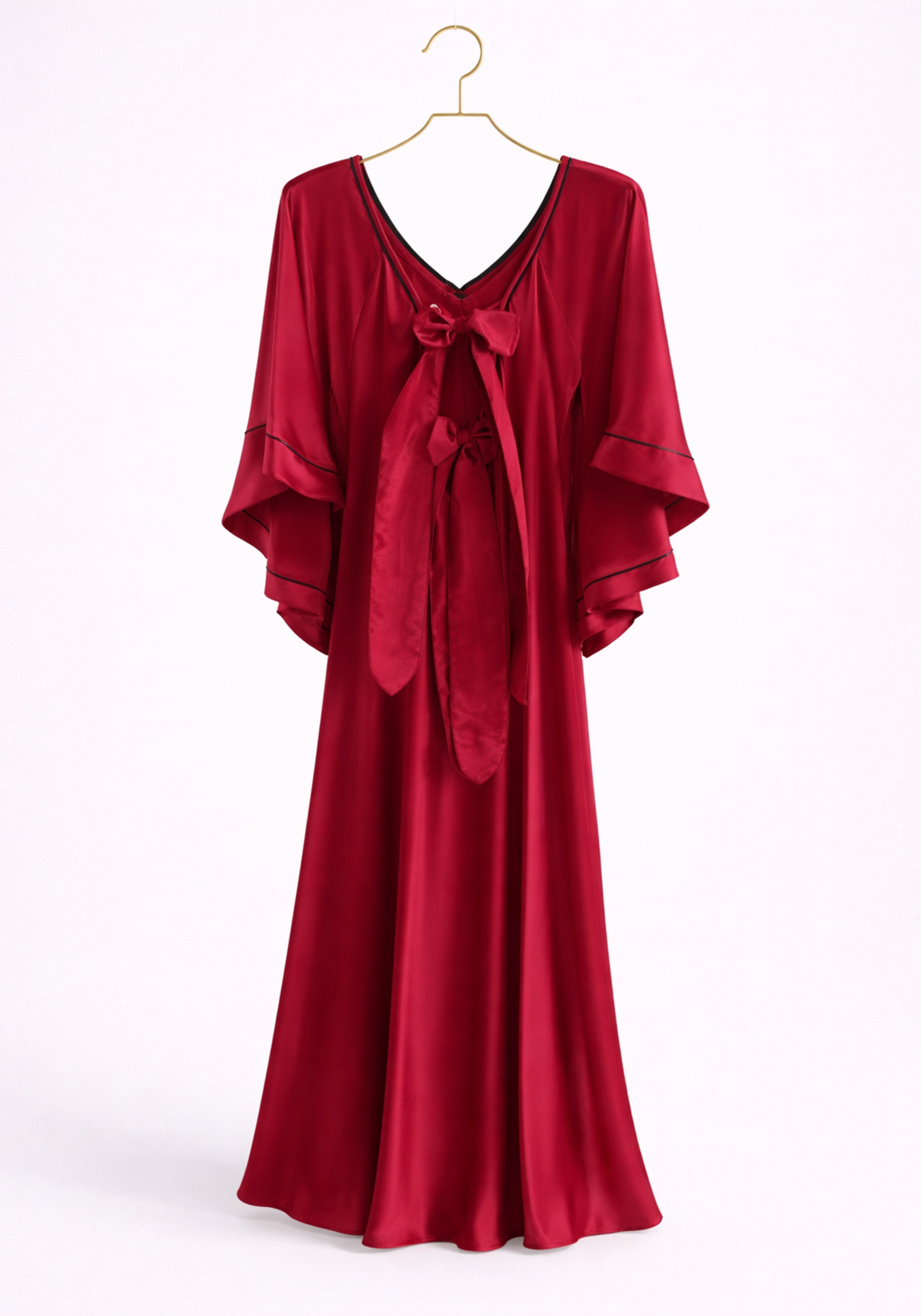Satin Long Nighty With Schiffon Sleeves
