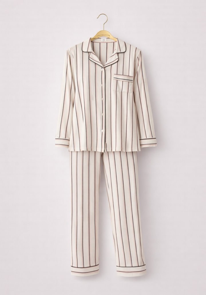 Collar Button Long Sleeve Striped Pajamas