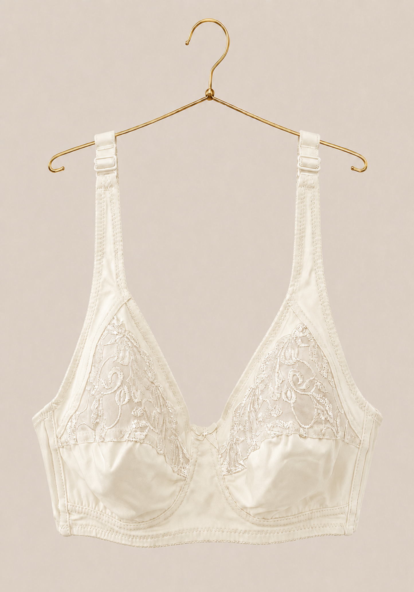 Basic Plus Size Bra: Daily Wide Strap Unpadded Half Laced Cup Bra