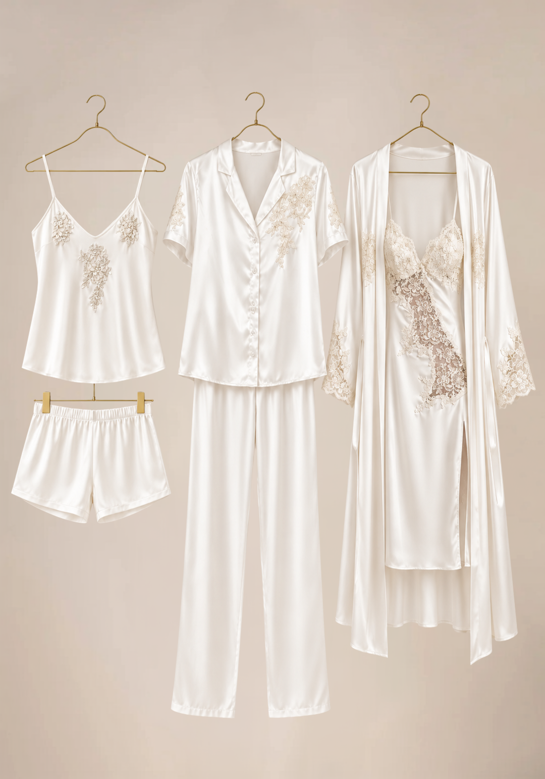 Set Of 6: Cami, Short, Short Sleeve Top, Pant, Long Nighty, Robe
