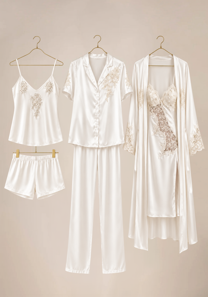 Set Of 6: Cami, Short, Short Sleeve Top, Pant, Long Nighty, Robe