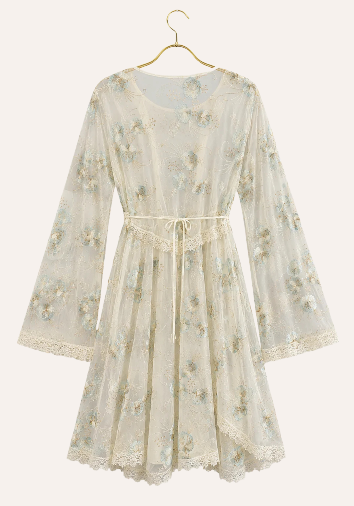 Maternal Short Robe Set: Long Sleeve Buttoned Nighty And Long Sleeve Organza Dantel Robe