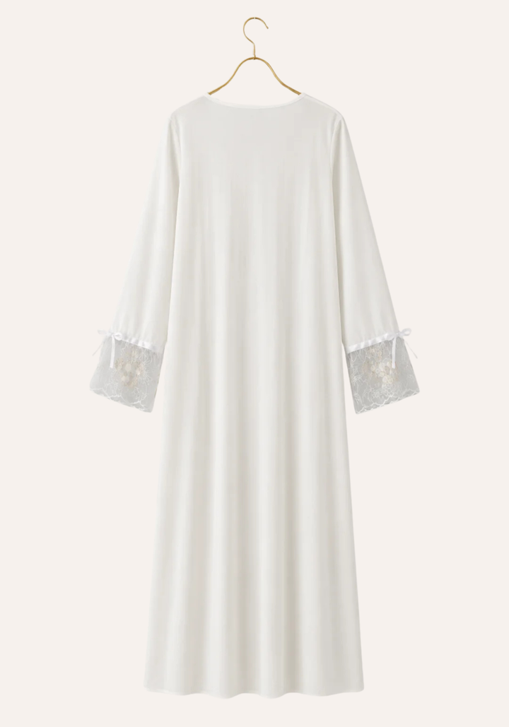 Maternal Long Nighty: Long Sleeve Long Nighty With Organza On Top Of It