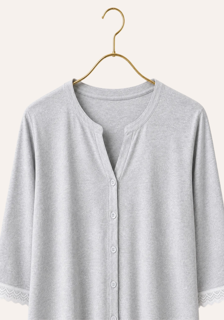 Plain Button Top With Lace Detail And Pants