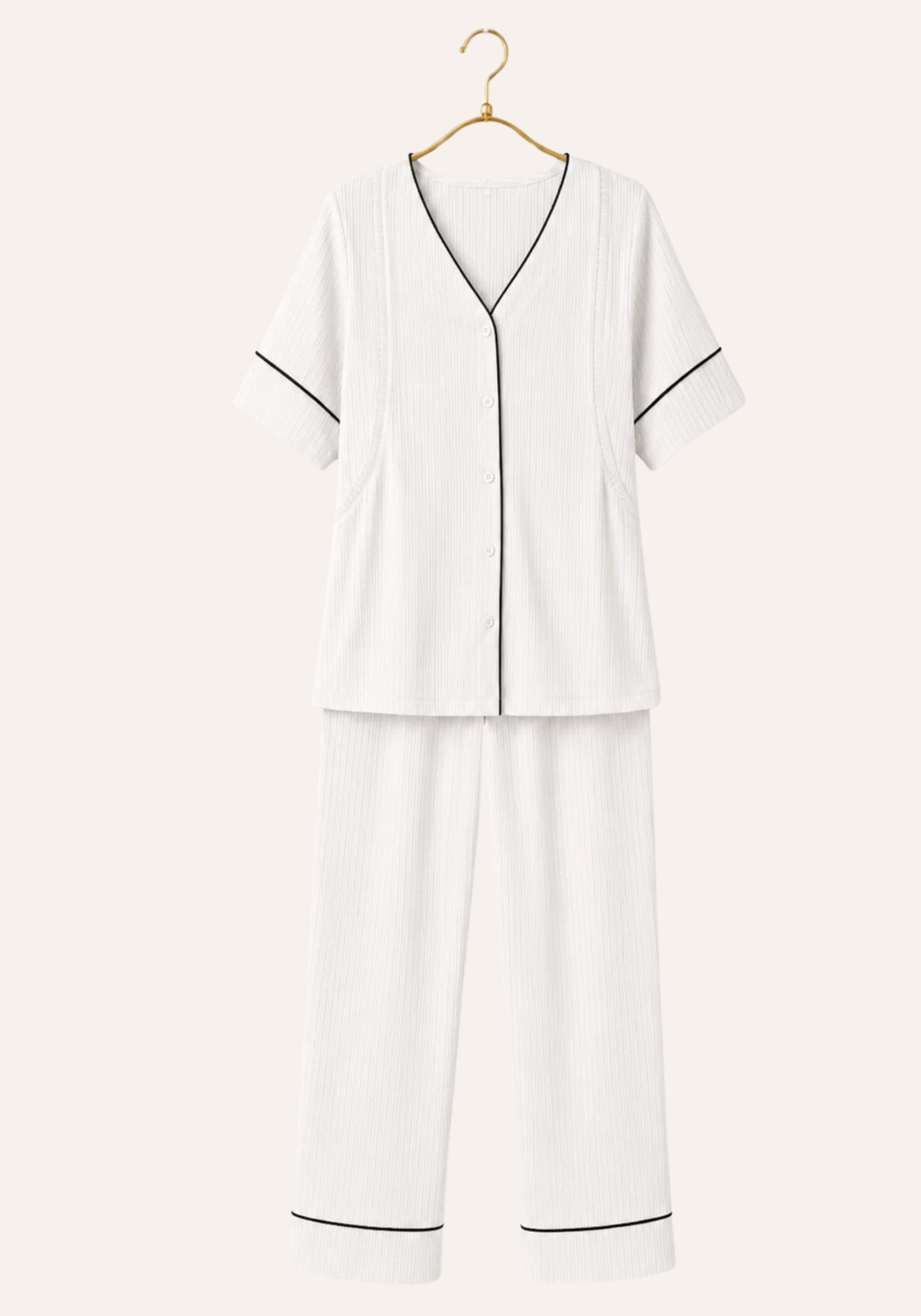 Plain Chords Buttoned Top And Pant Pajamas