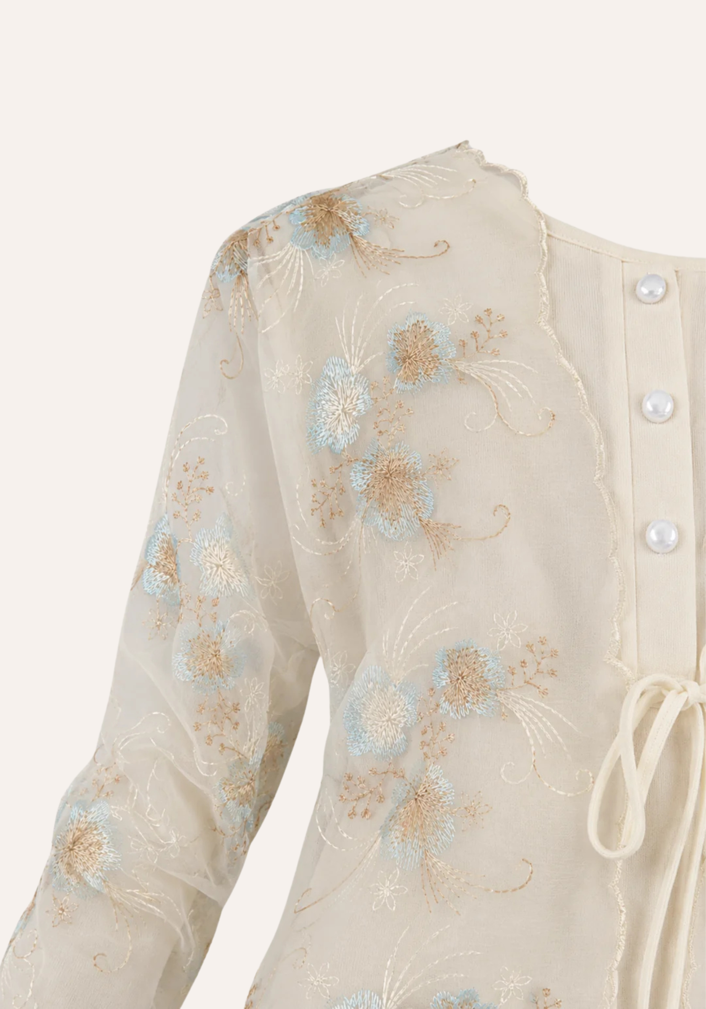 Maternal 3-Pieces Pajamas: Long Sleeve Buttoned Top And Pants And Long Sleeve Organza Robe