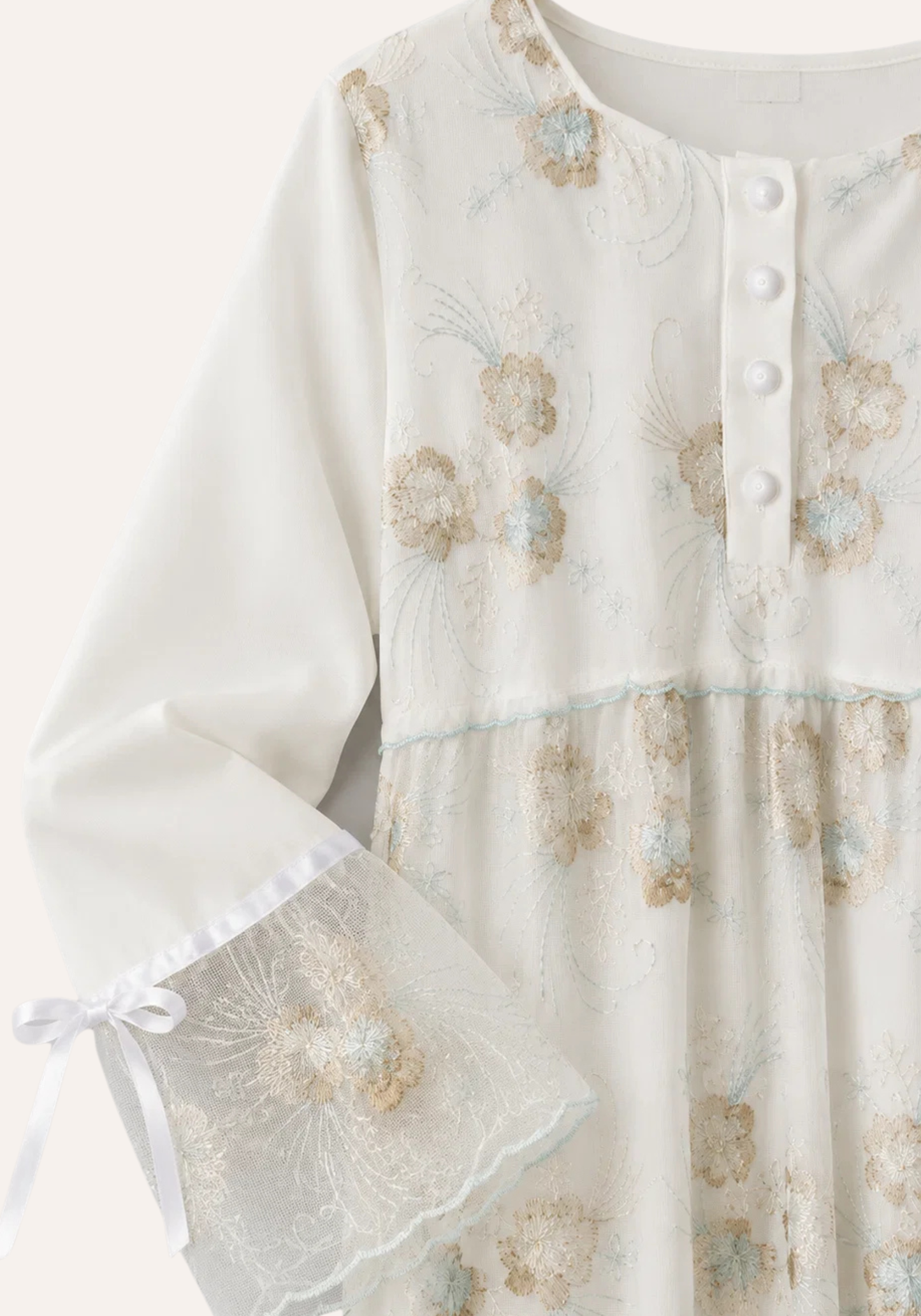 Maternal Long Nighty: Long Sleeve Long Nighty With Organza On Top Of It