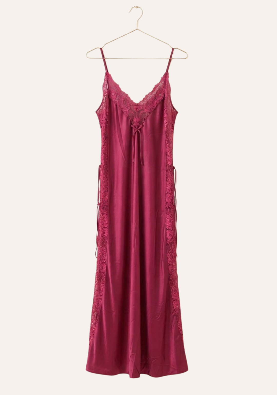 Shoulder Strap Long Nighty With Lace Details And Side Openings