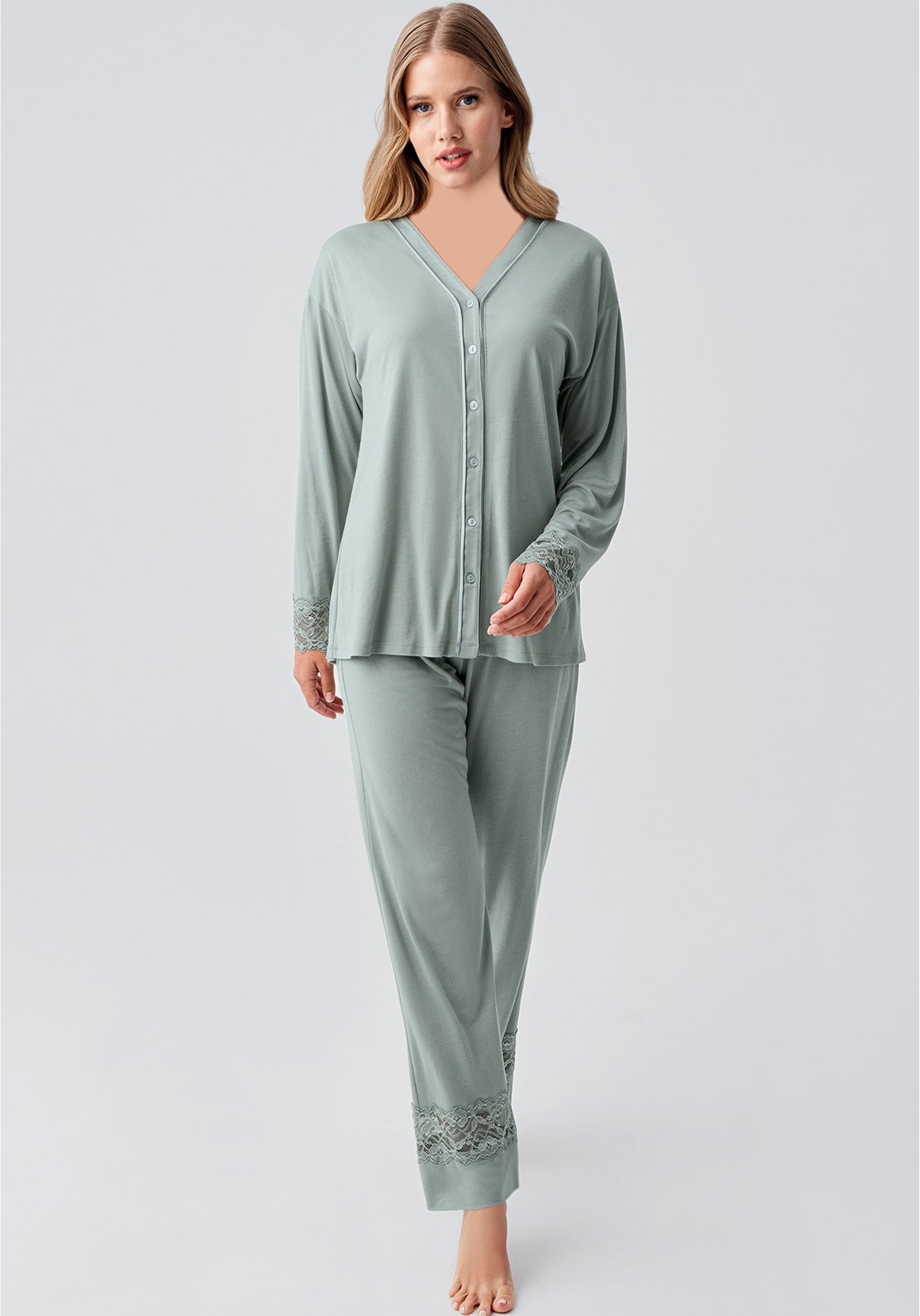 Maternal Viscose Lycra Button Top Long Sleeve Pajamas