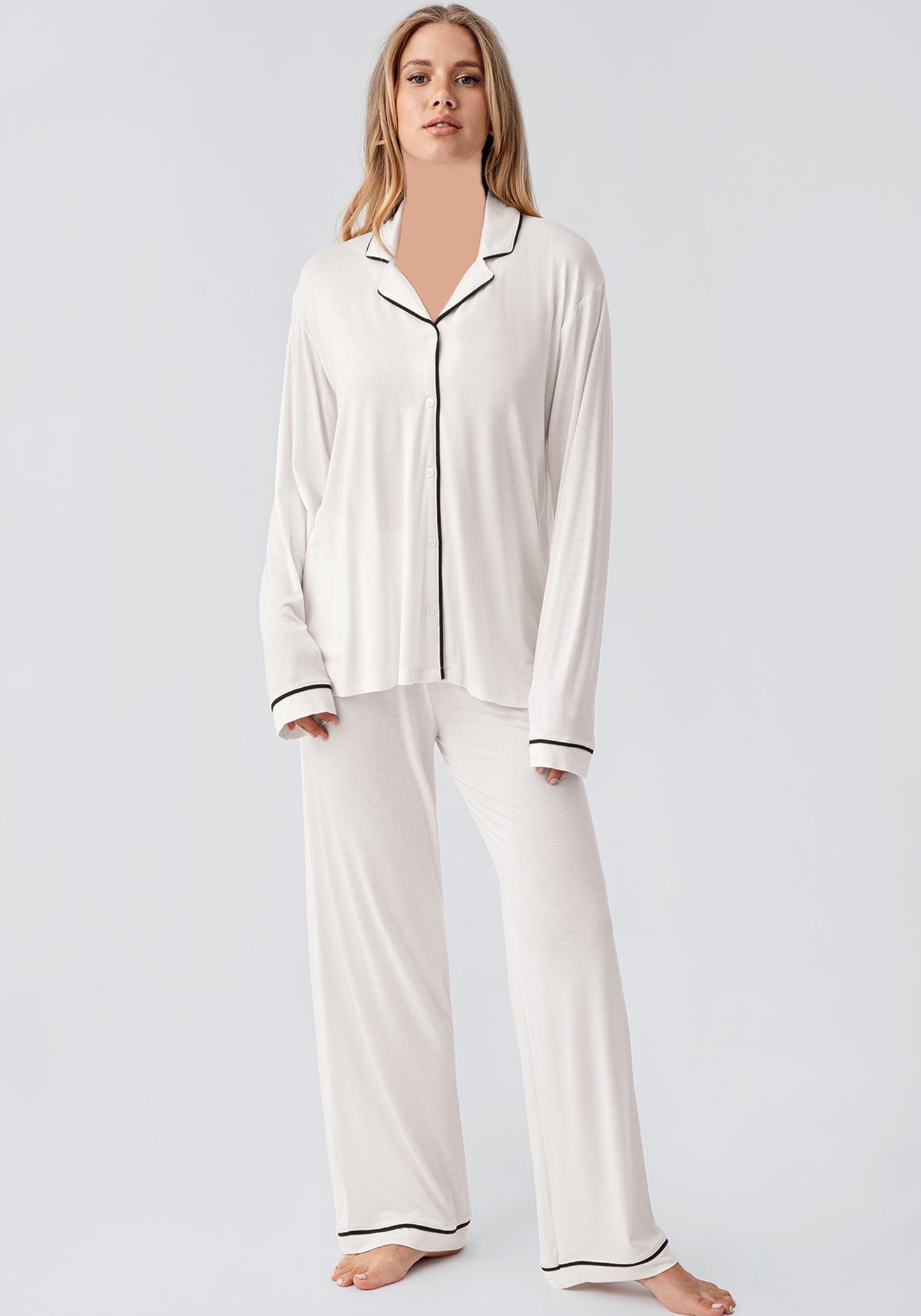 Maternal Viscose Lycra Collar Button Long Sleeve Pajamas