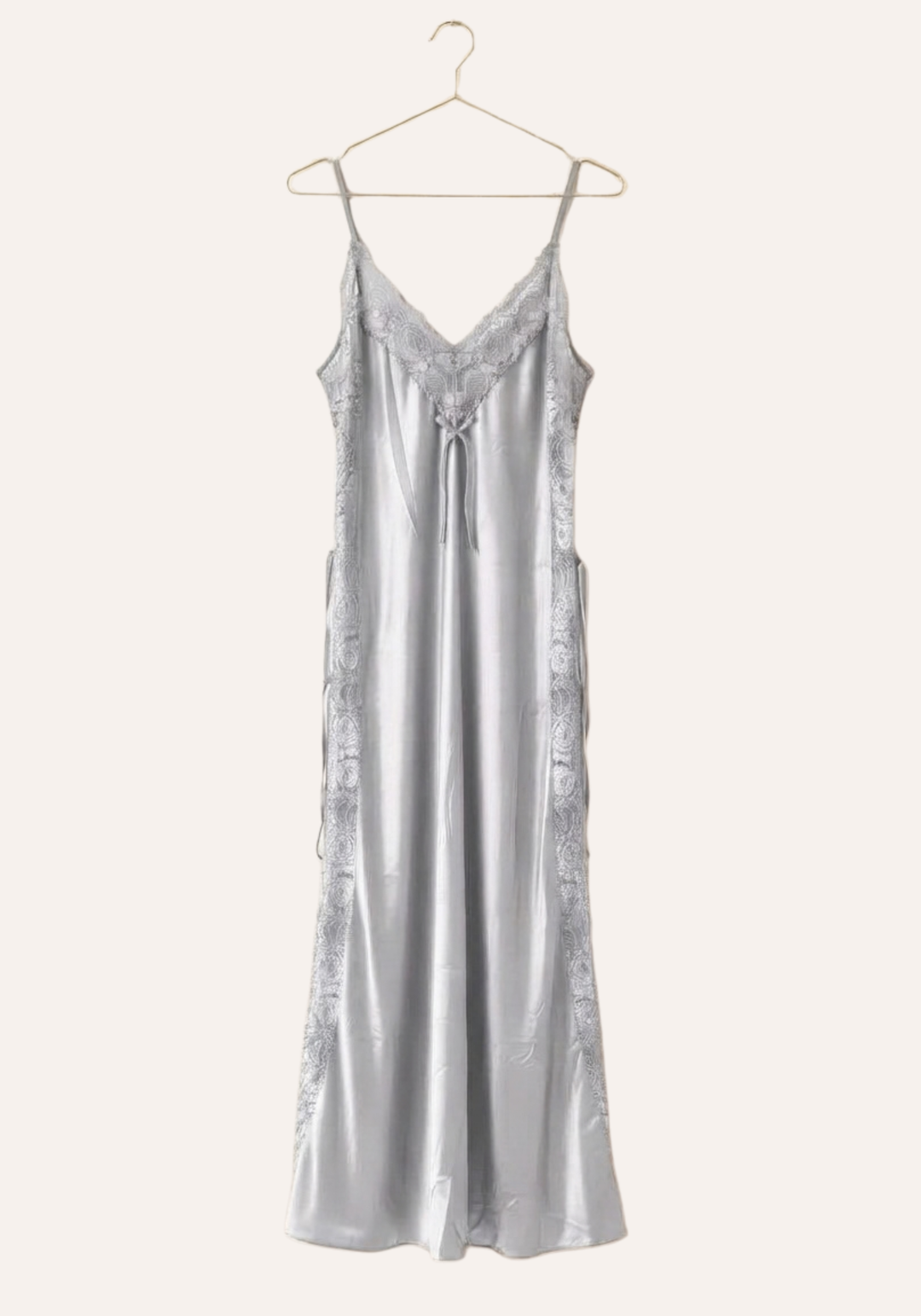 Shoulder Strap Long Nighty With Lace Details And Side Openings