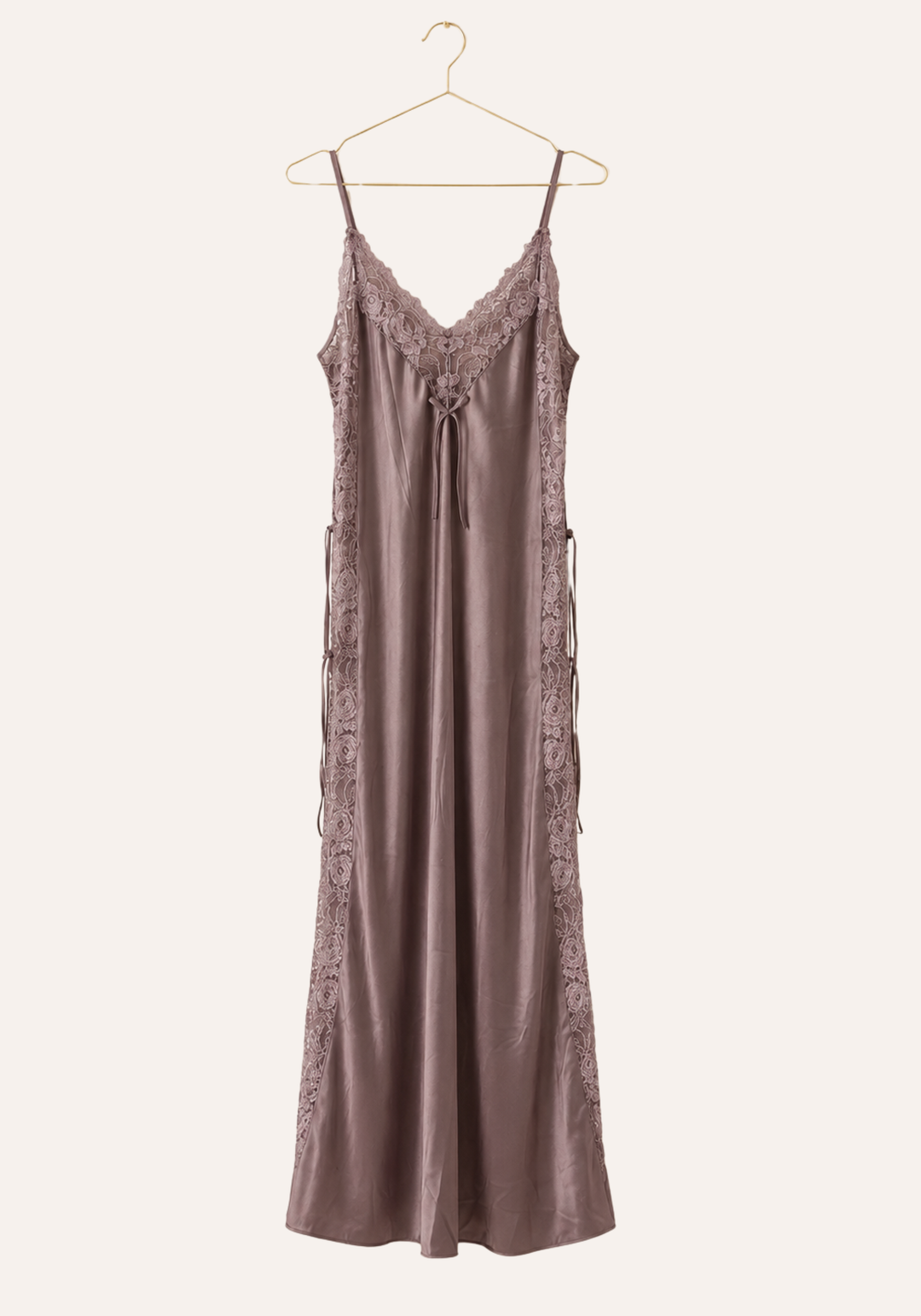 Shoulder Strap Long Nighty With Lace Details And Side Openings