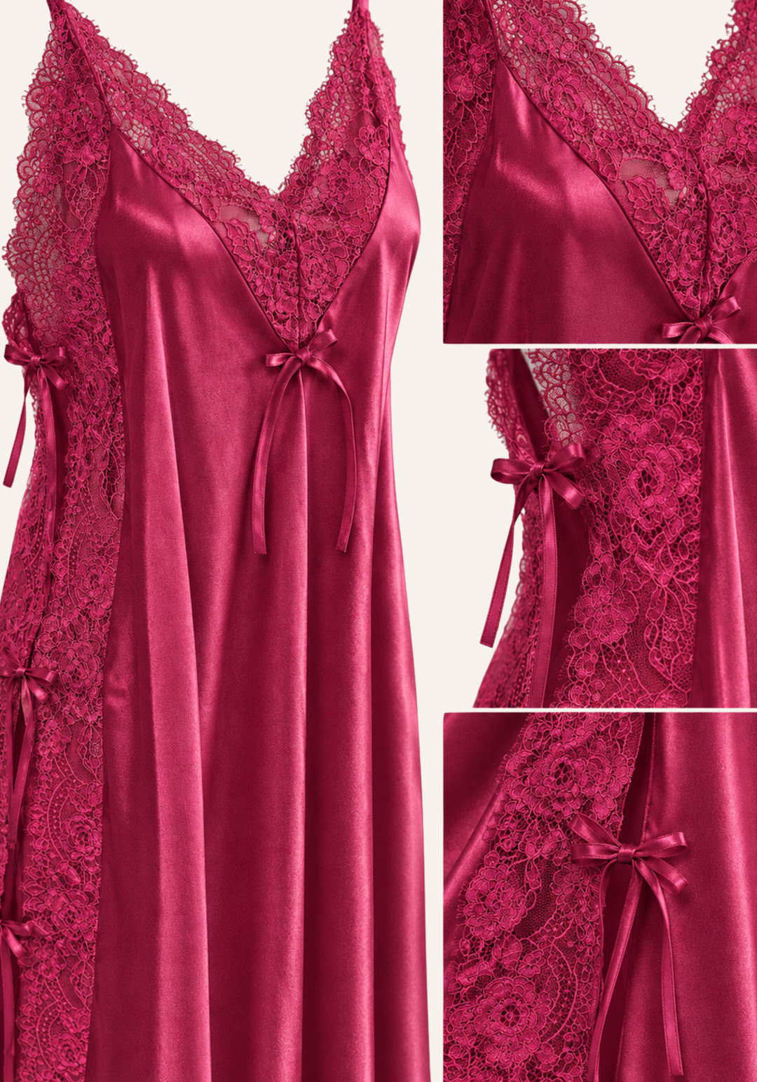 Shoulder Strap Long Nighty With Lace Details And Side Openings