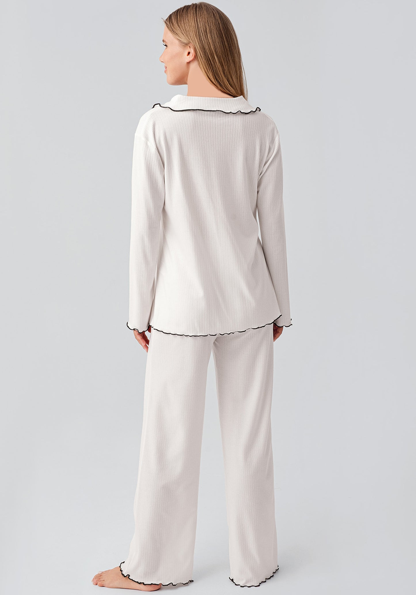 Long Sleeve Collar Ribbon Top And Pant Set