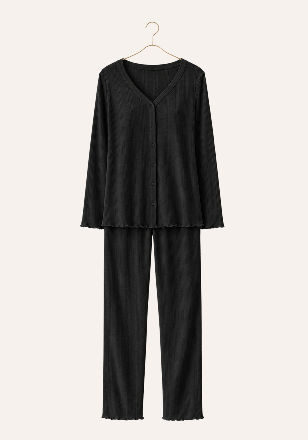 Pointelle Long Sleeve Full Button Top Pajamas