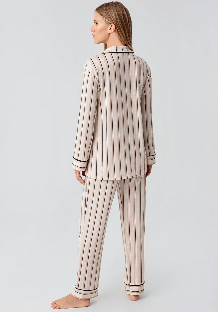 Collar Button Long Sleeve Striped Pajamas