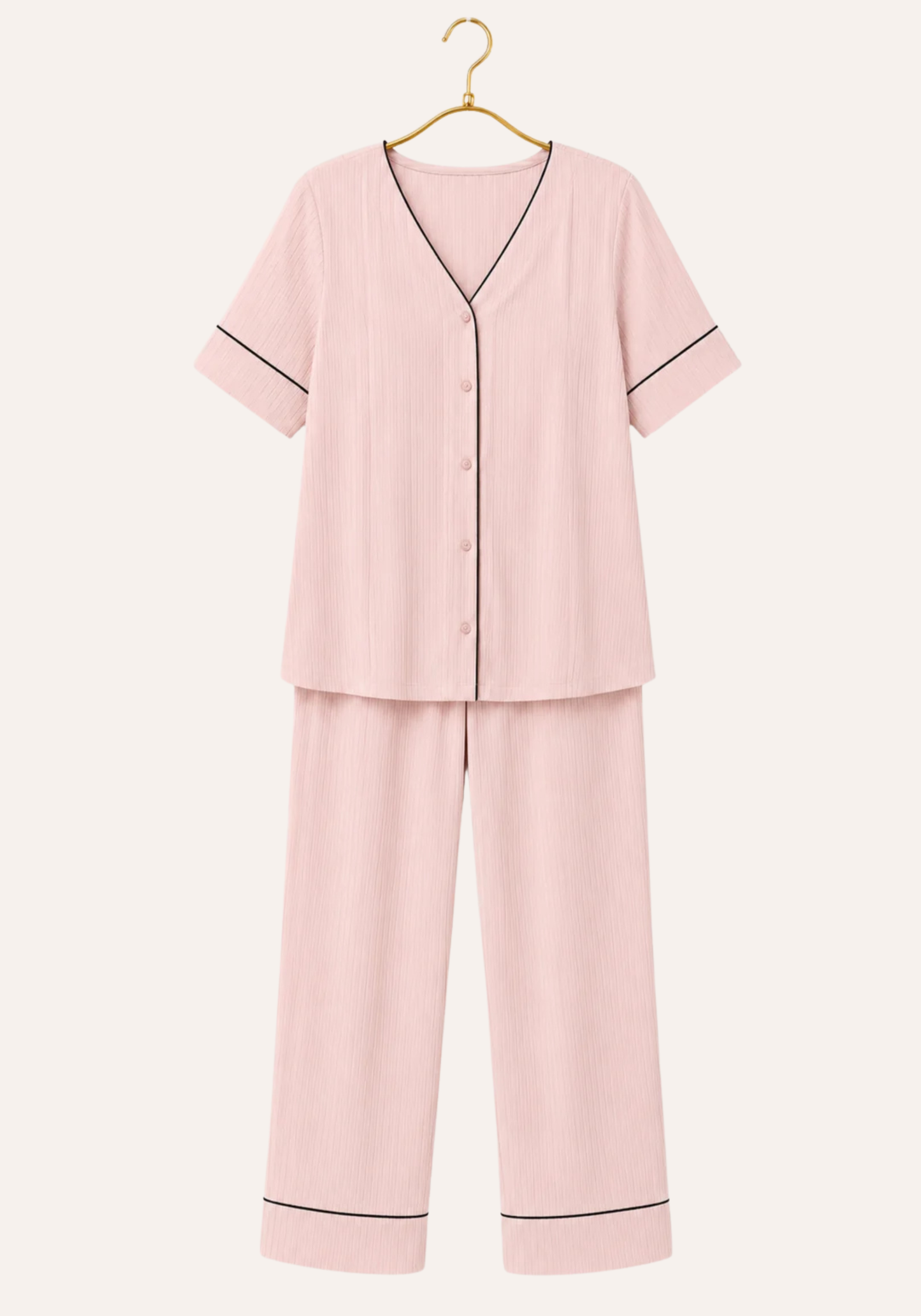 Plain Chords Buttoned Top And Pant Pajamas