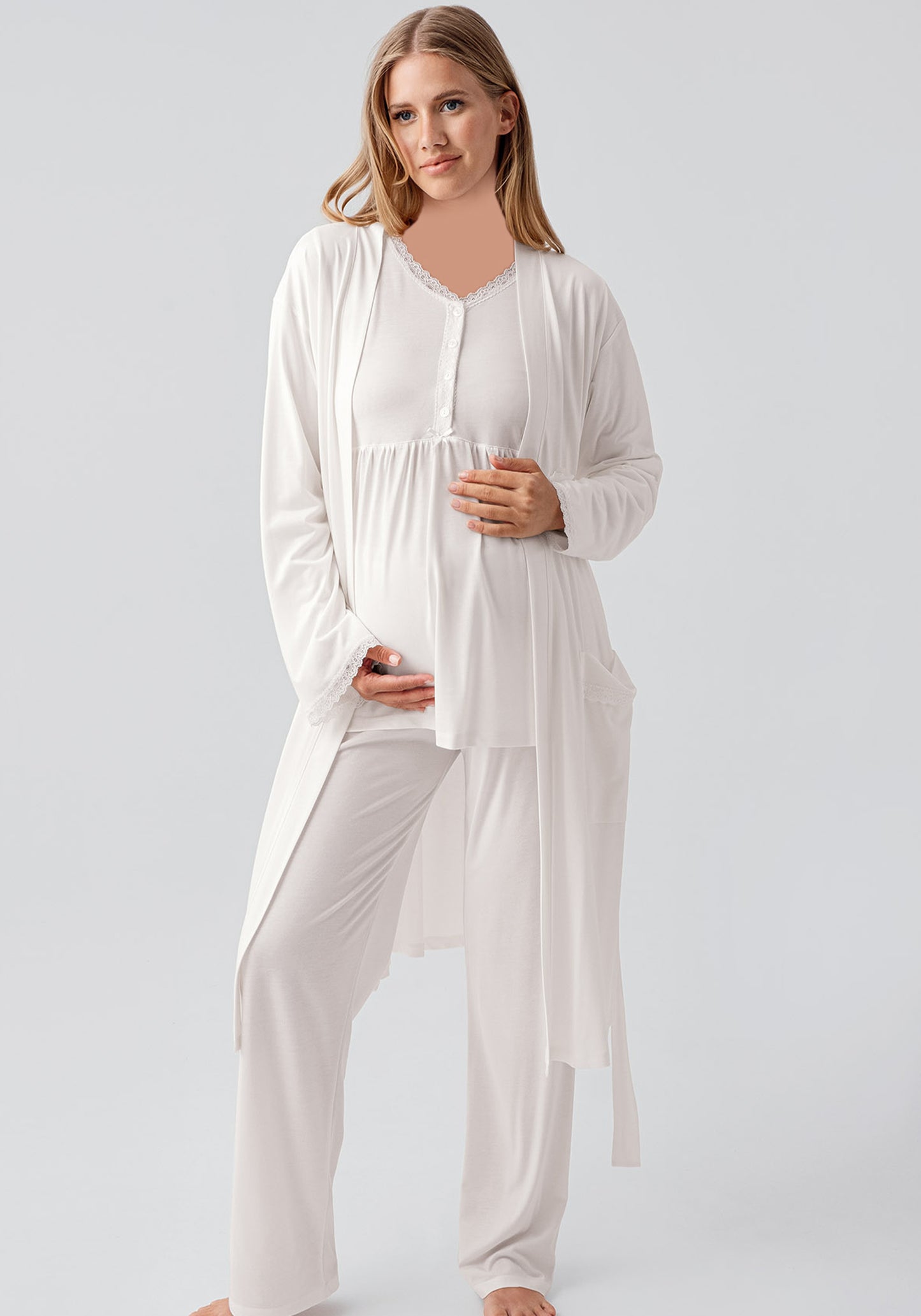 Maternal 3 Pieces Viscose Lycra Long Robe And Pajama Set