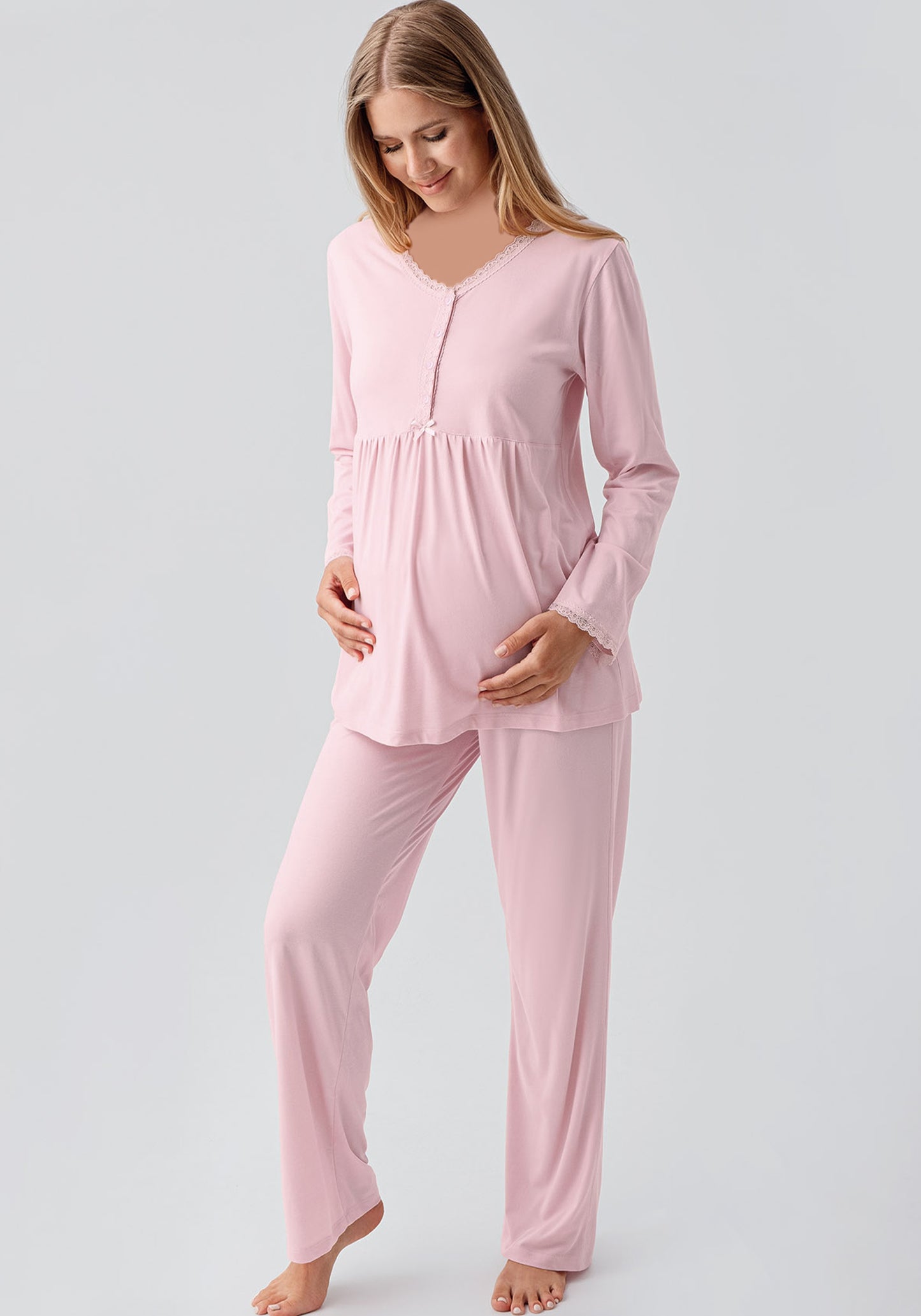 Maternal 3 Pieces Viscose Lycra Long Robe And Pajama Set