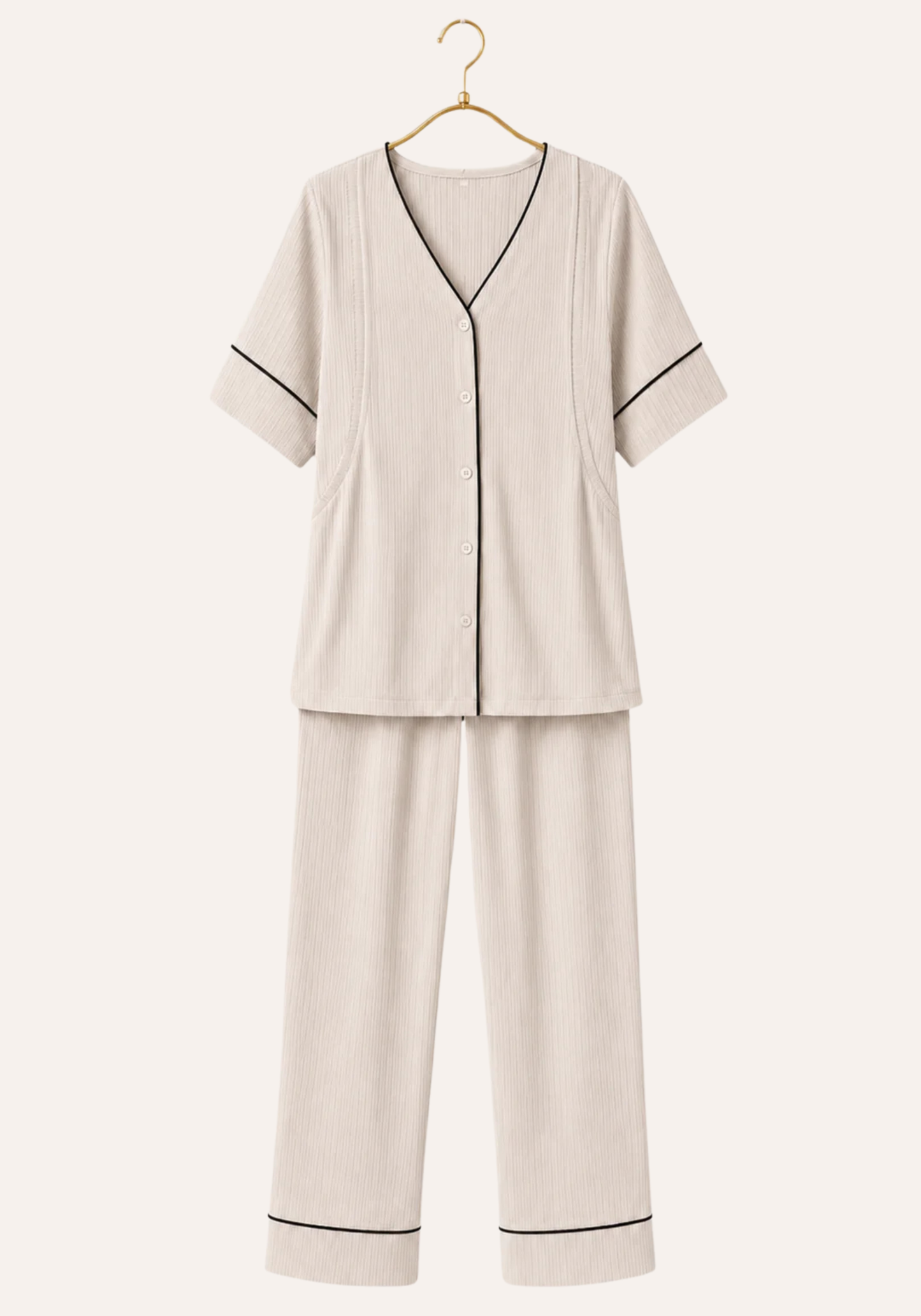 Plain Chords Buttoned Top And Pant Pajamas