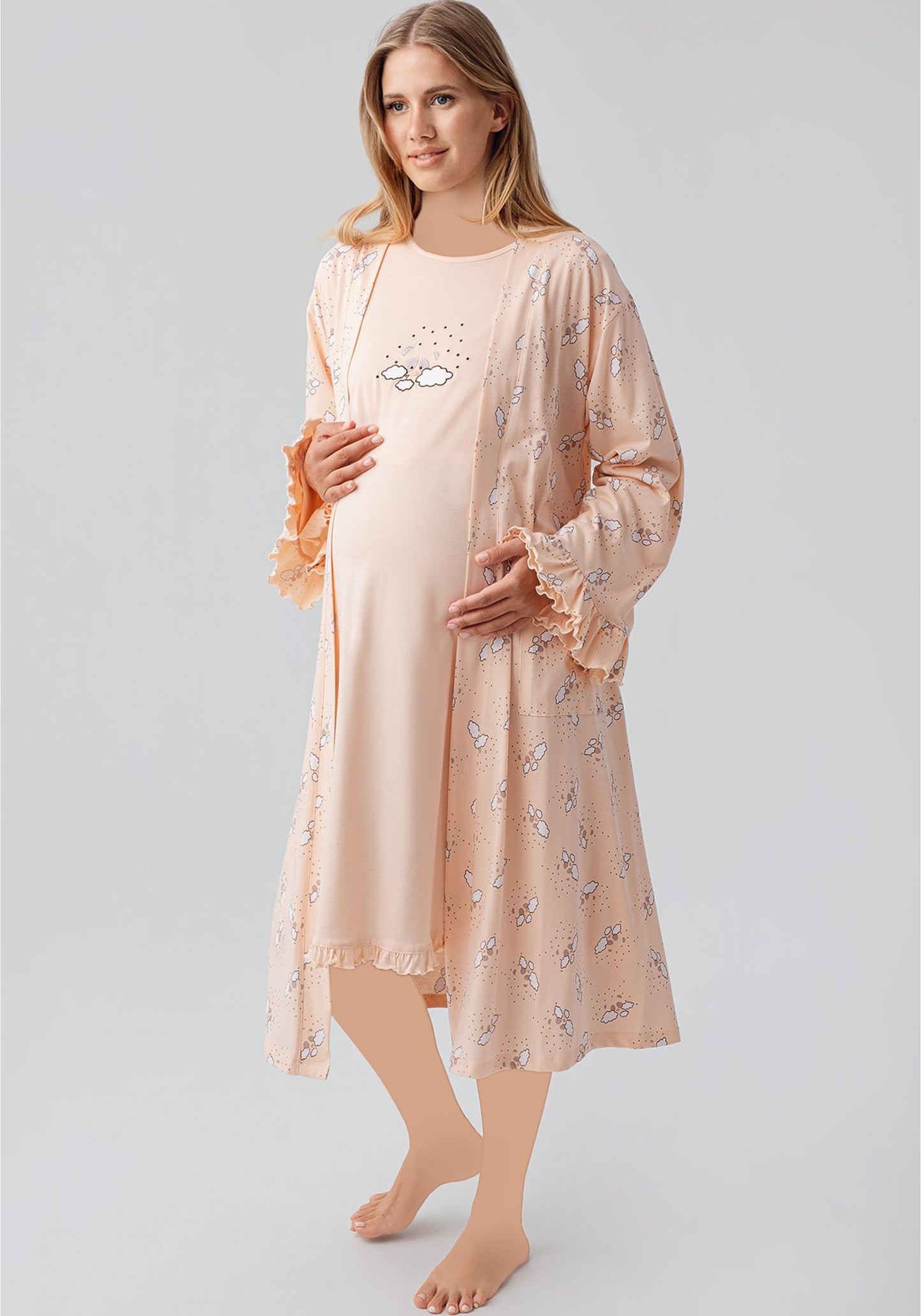 Maternal 2 Pieces Cotton Robe And Nighty Set