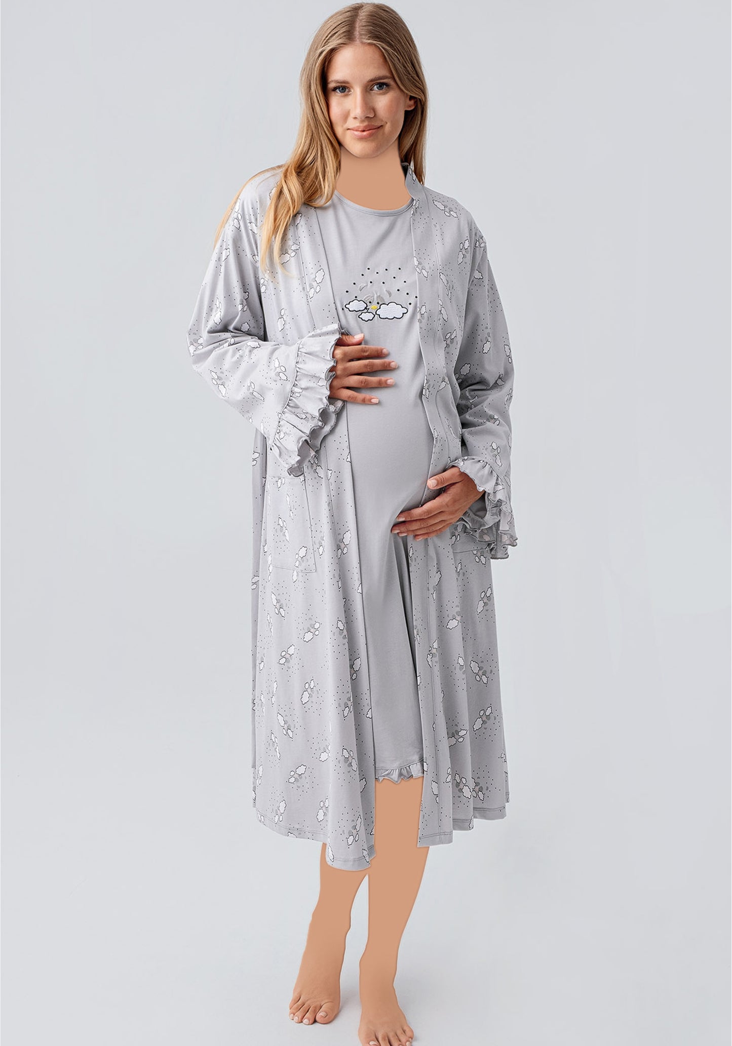 Maternal 2 Pieces Cotton Robe And Nighty Set