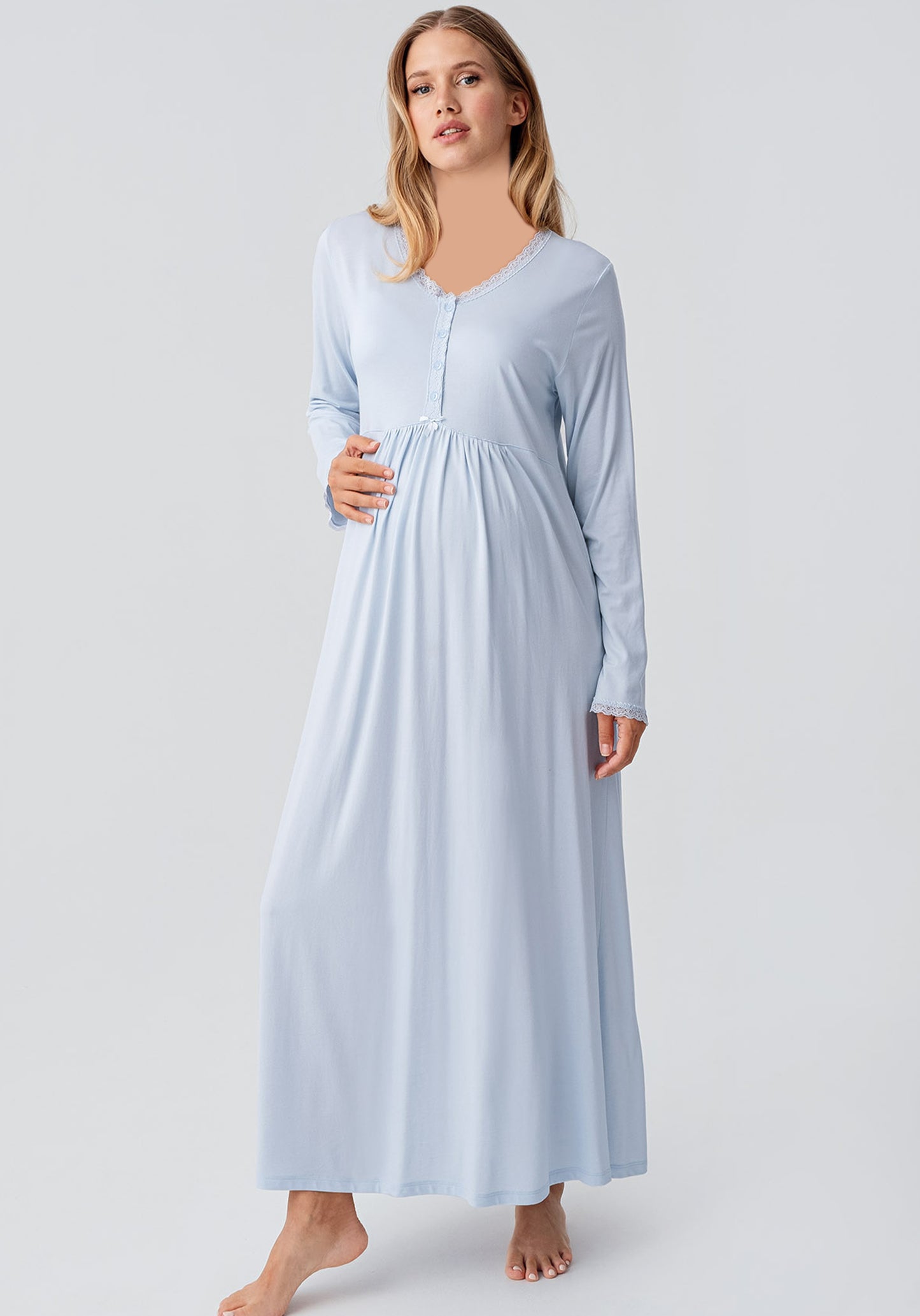 Maternal 2 Pieces Viscose Lycra Long Robe And Nighty Set
