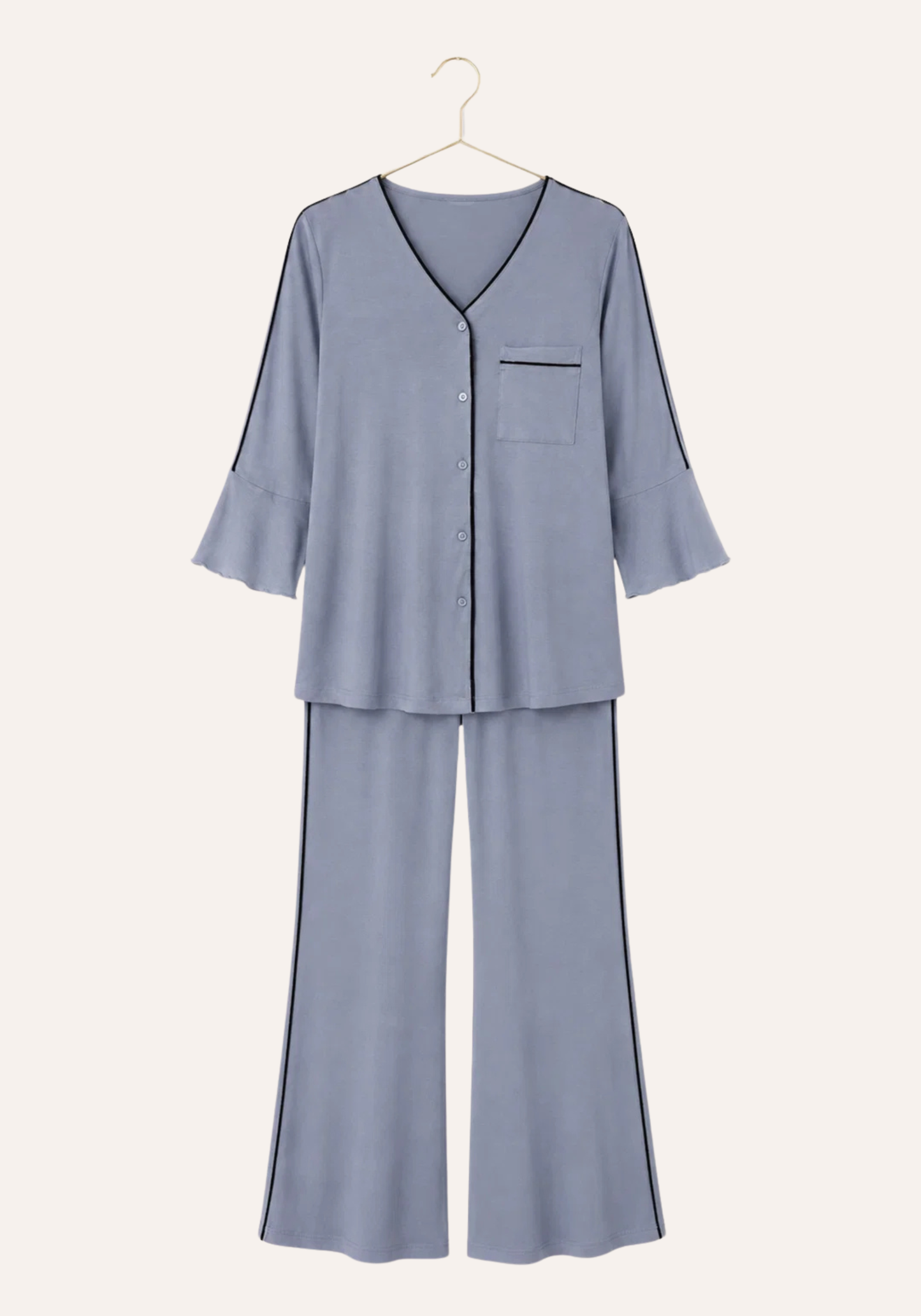 Plain Buttoned Long Sleeve Pajamas