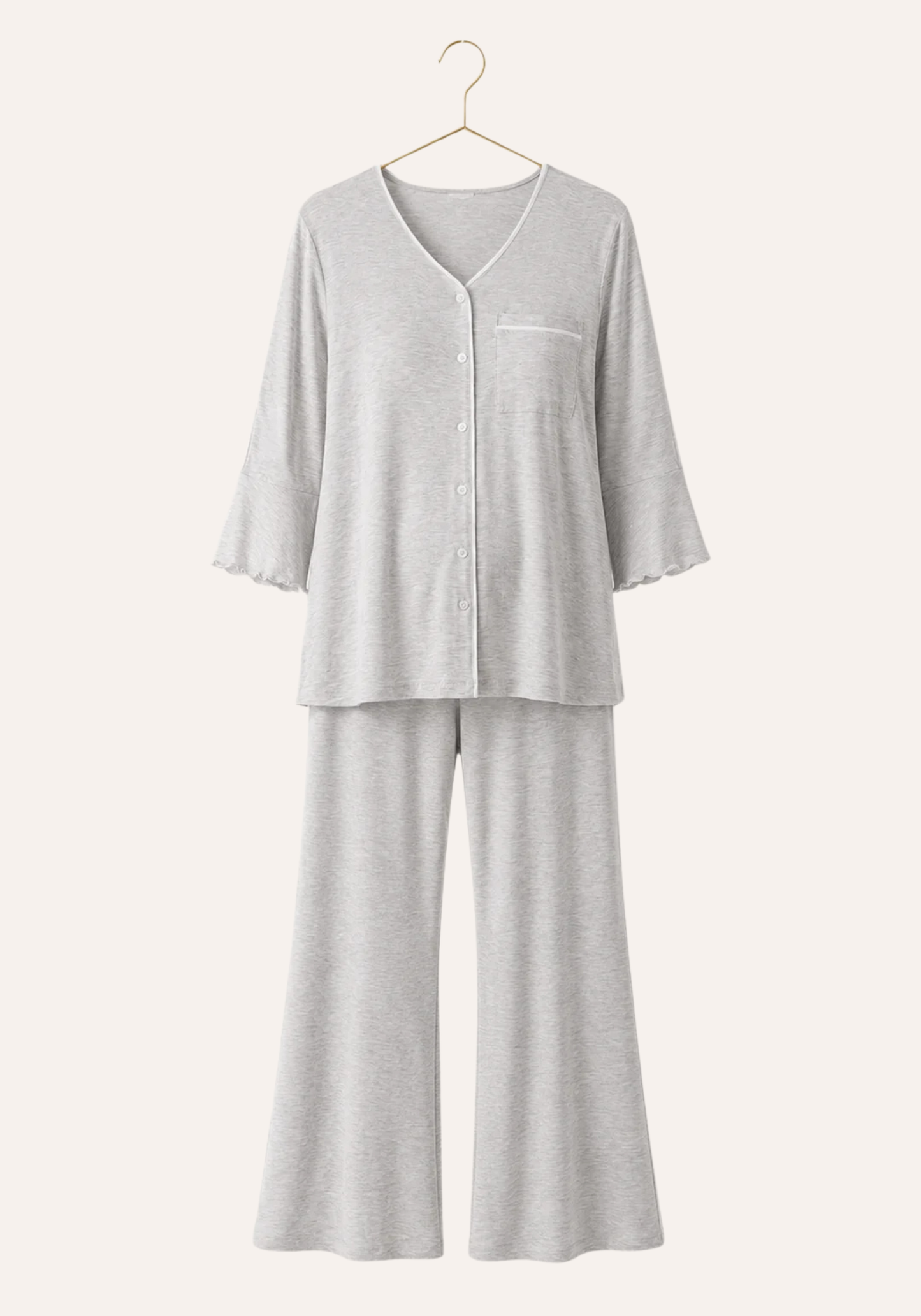 Plain Buttoned Long Sleeve Pajamas