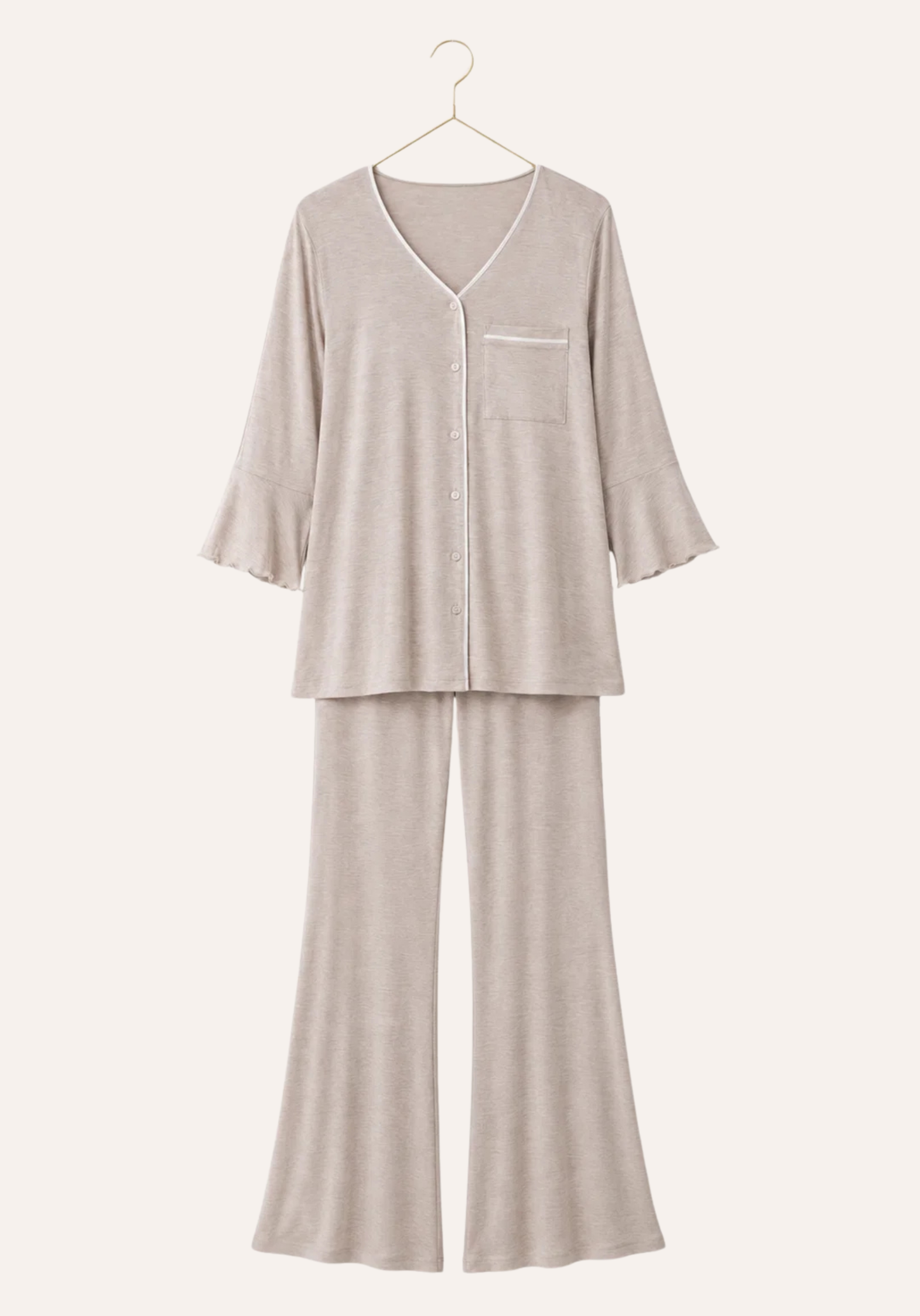 Plain Buttoned Long Sleeve Pajamas