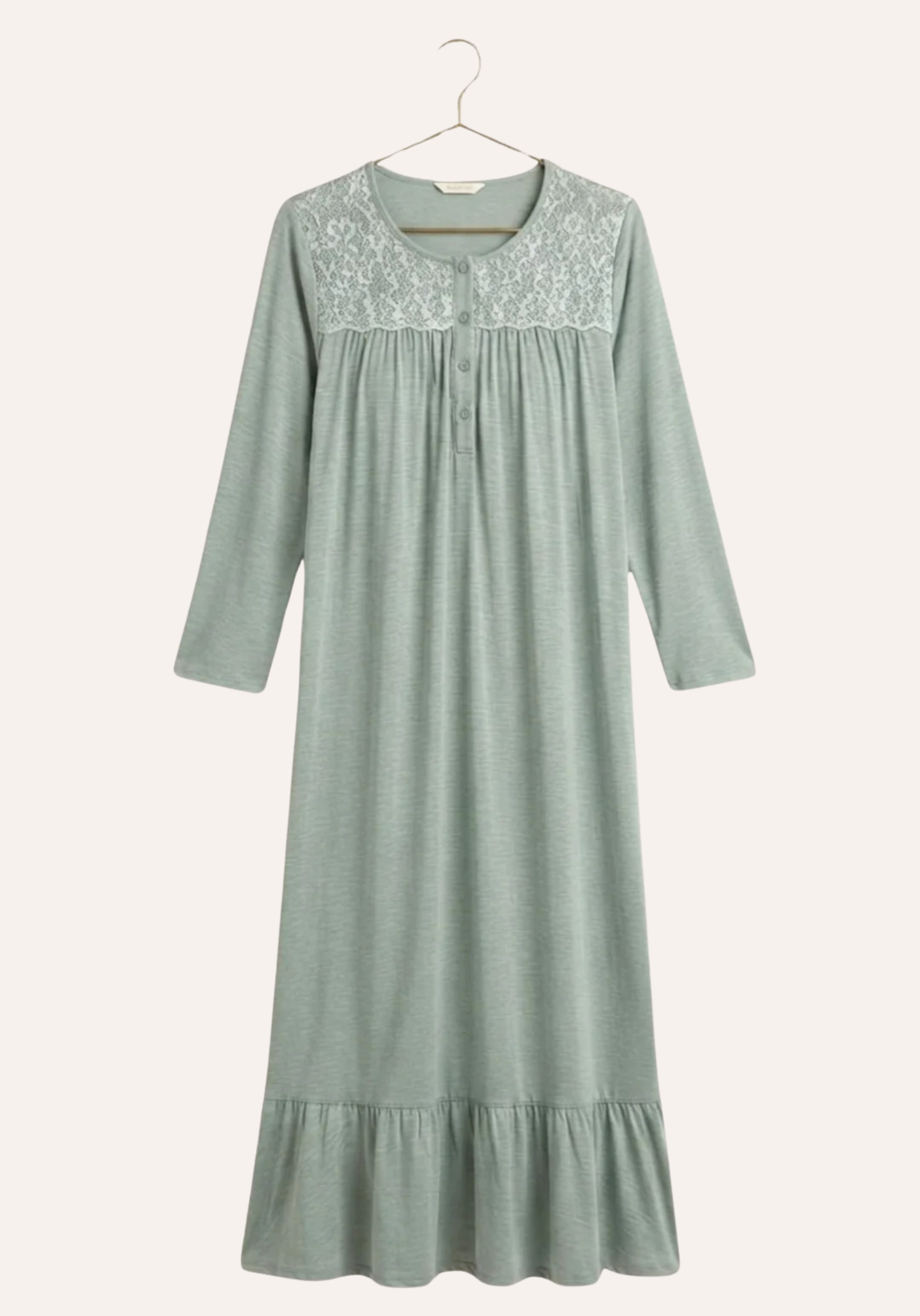 Buttoned Front Long Sleeve Long Nighty