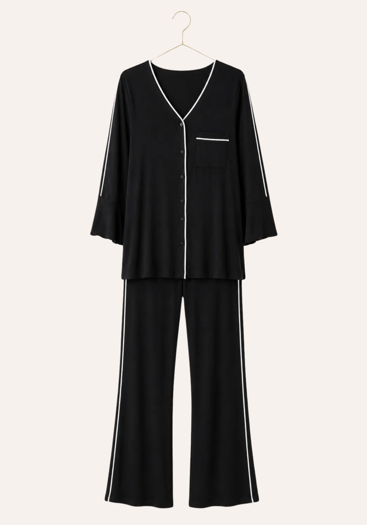 Plain Buttoned Long Sleeve Pajamas