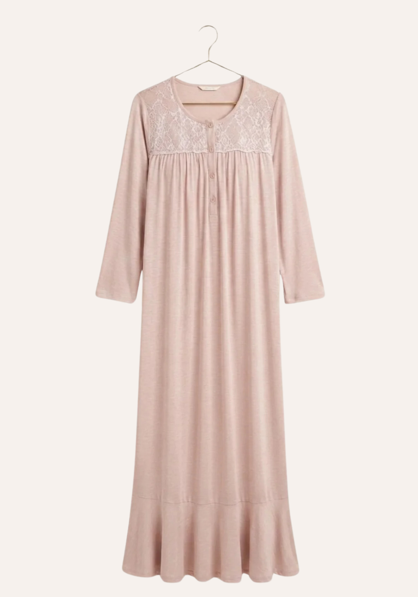 Buttoned Front Long Sleeve Long Nighty