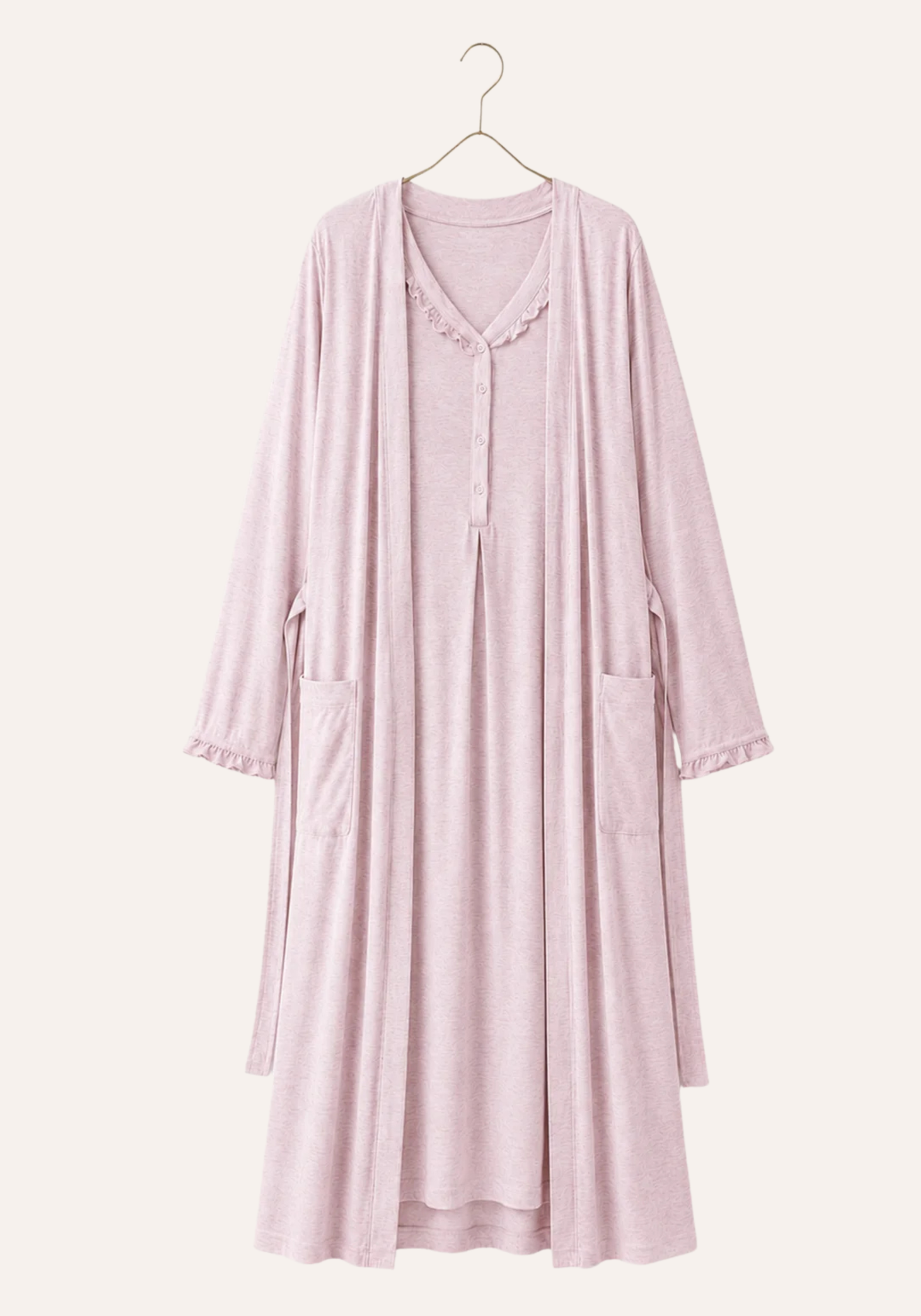 Buttoned Short Sleeve Nighty And Robe Set