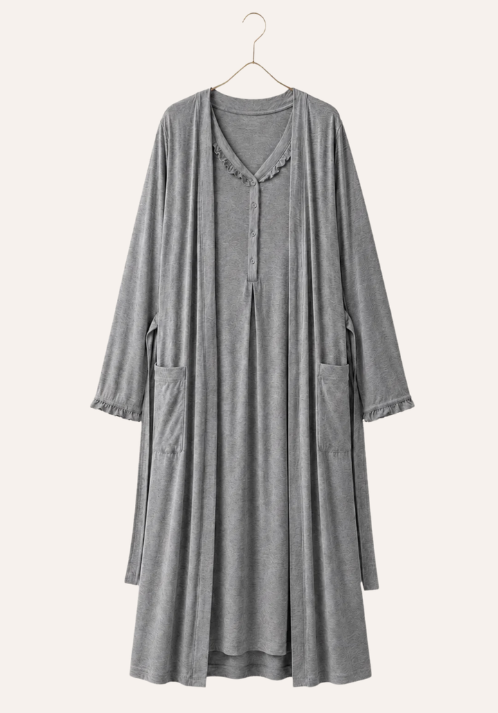 Buttoned Short Sleeve Nighty And Robe Set