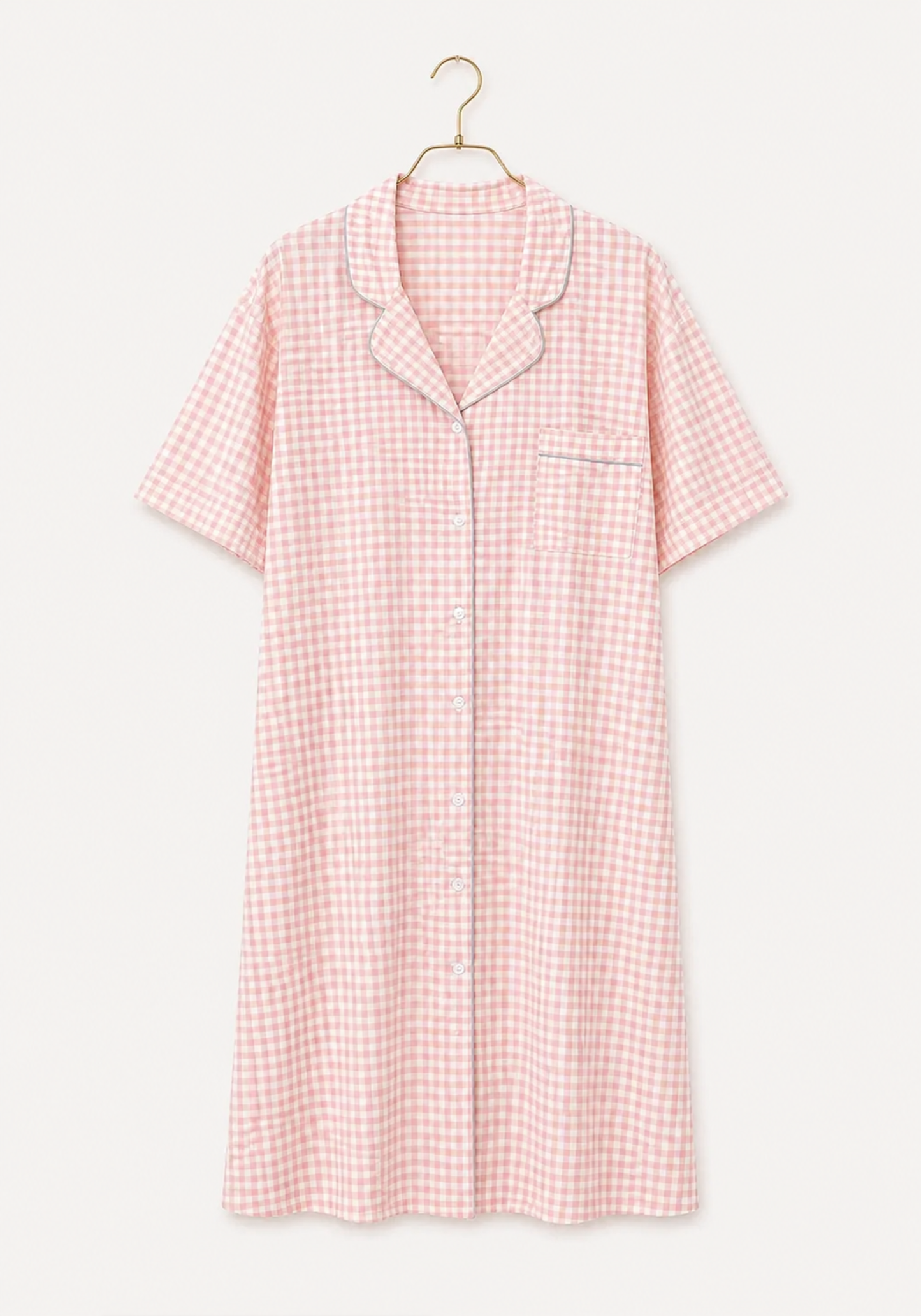 Cotton (100%) Woven Collar Button Short Sleeve Jackard Nighty