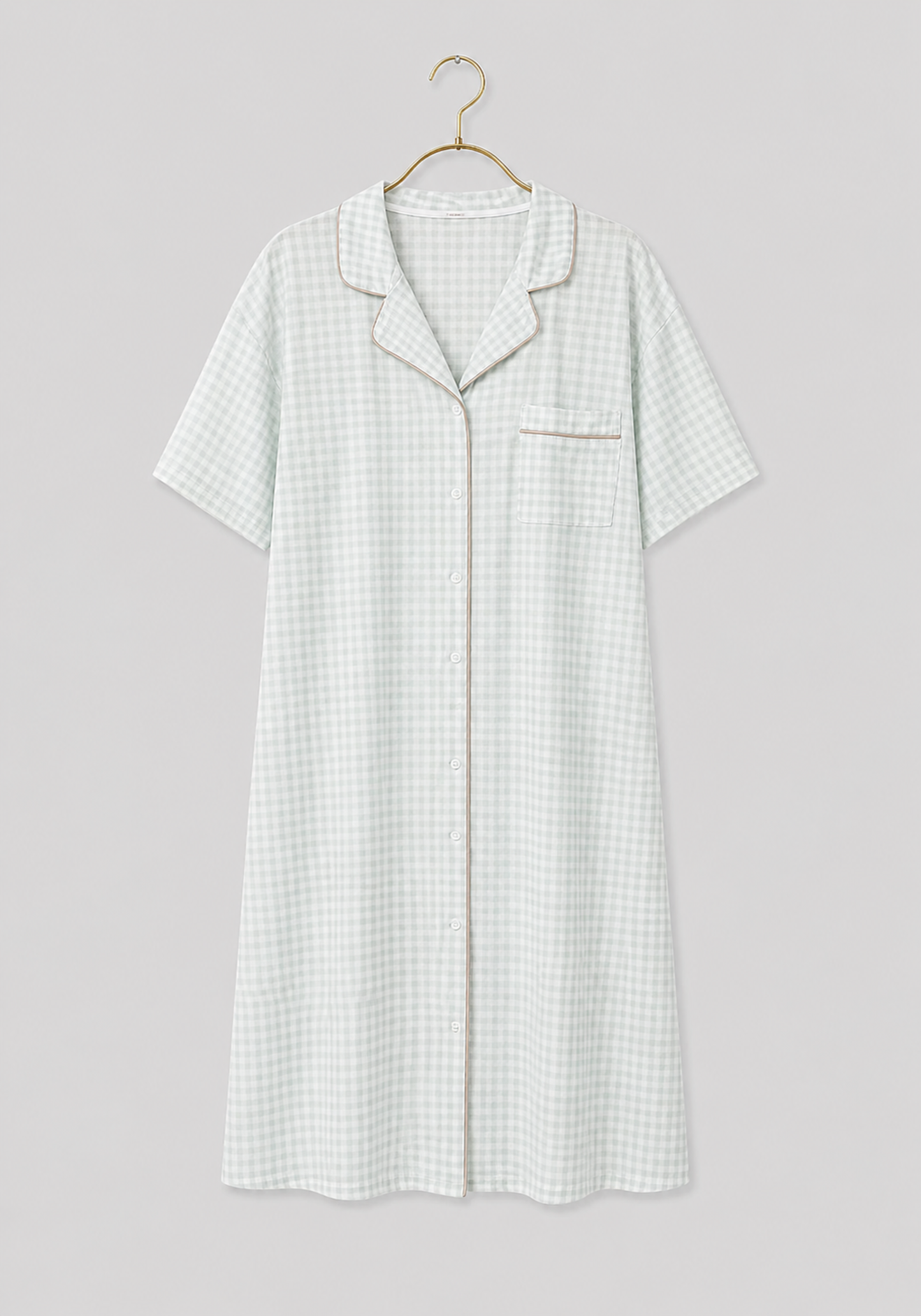 Cotton (100%) Woven Collar Button Short Sleeve Jackard Nighty