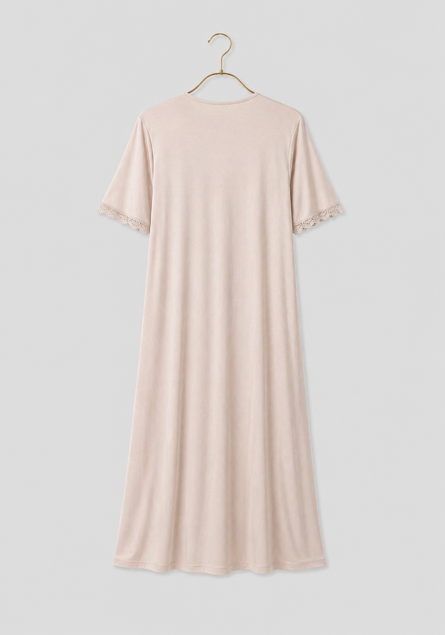 Plus Size Viscose Lycra Plain Short Sleeve Long Nighty  With Lace Detail
