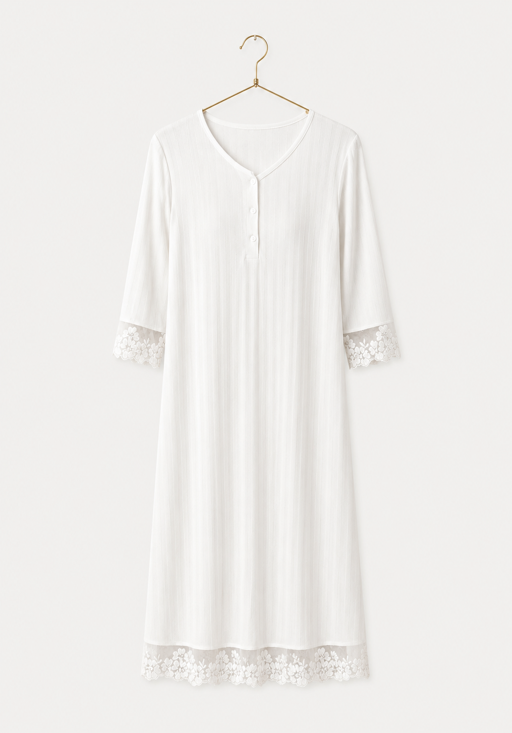 Pointelle Long Sleeve Half Button Short Nighty
