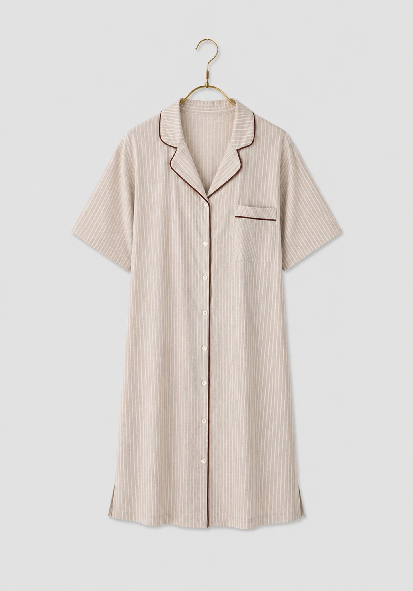 Cotton (100%) Woven Collar Button Short Sleeve Striped Nighty