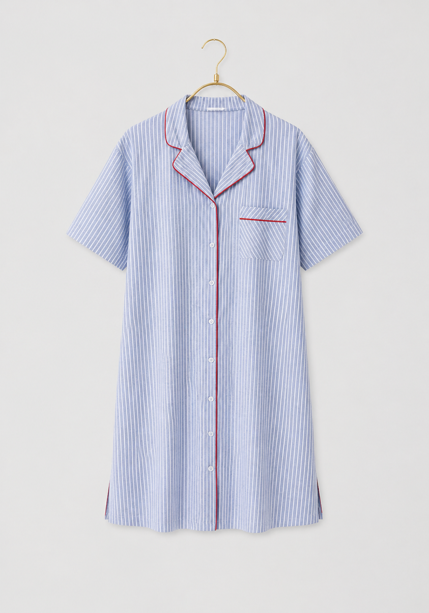 Cotton (100%) Woven Collar Button Short Sleeve Striped Nighty