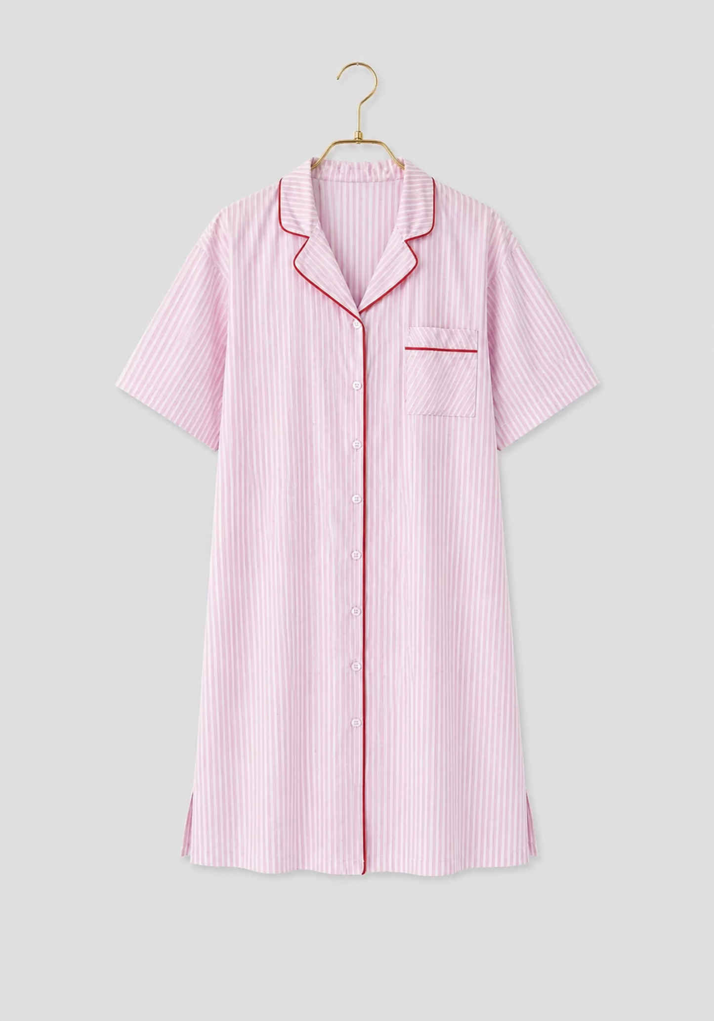 Cotton (100%) Woven Collar Button Short Sleeve Striped Nighty