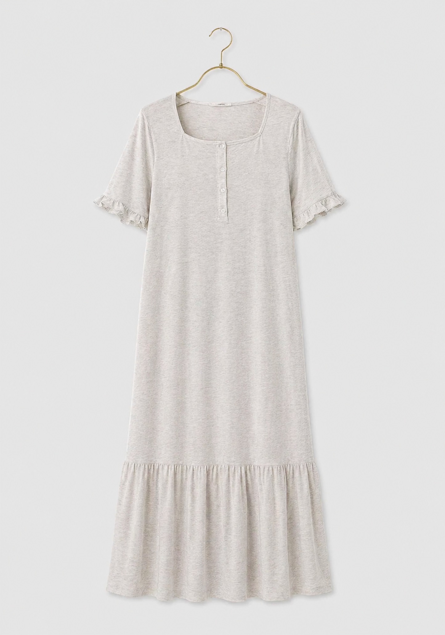 Cotton Button Short Sleeves Ruffled Long Nighty