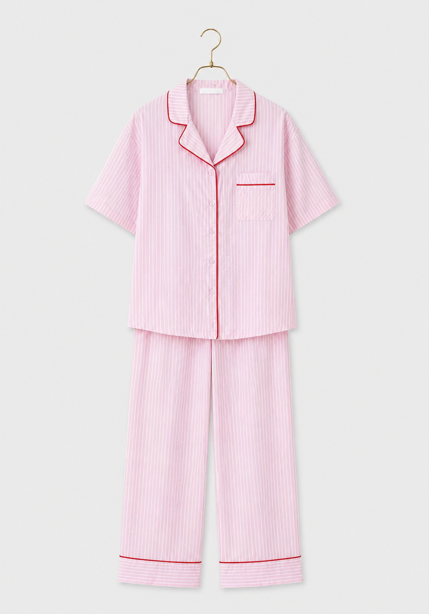 Cotton (100%) Woven Collar Button Short Sleeve Striped Pajamas